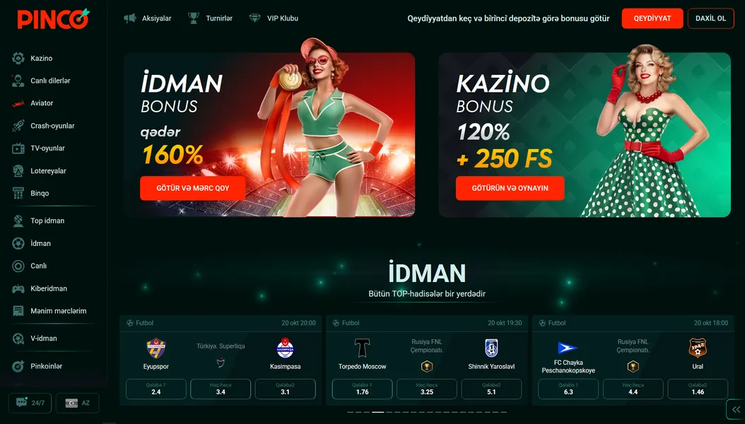Tətbiq vasitəsilə Pinco hesabına giriş